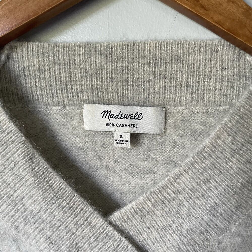 Madewell 100% Cashmere Knit Sweater V-Neck Gray Cream Women's Size Small - Picture 6 of 9